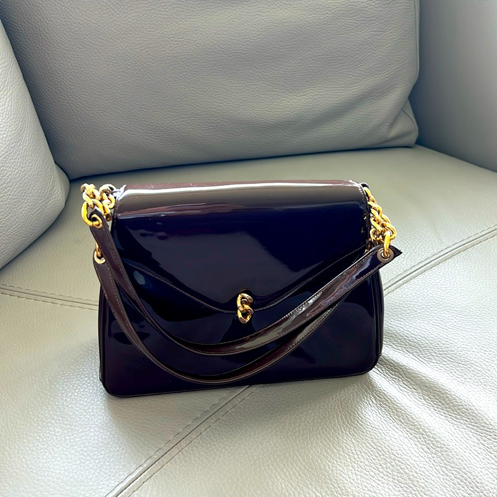 MM Couture Vintage Chocolate Brown Patent Leather Handbag